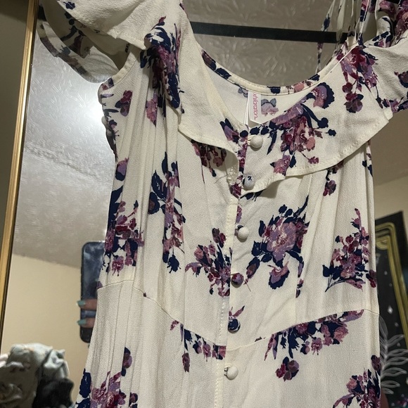 White and Purple Xhiliration Button Down Dress - Picture 1 of 4